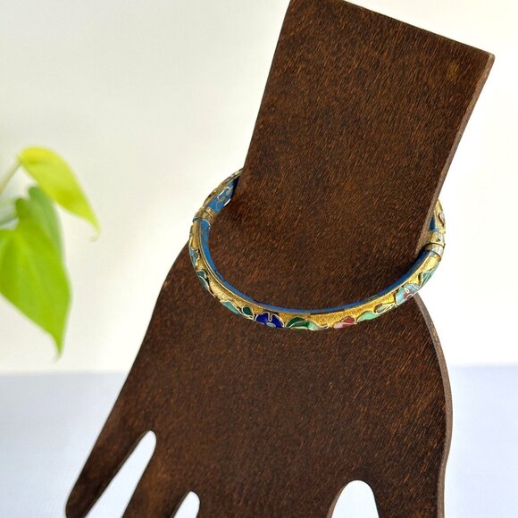 Vintage 1970s Floral Cloisonne Enamel Bangle Bracelet 7" Chinese Export - Picture 3 of 9